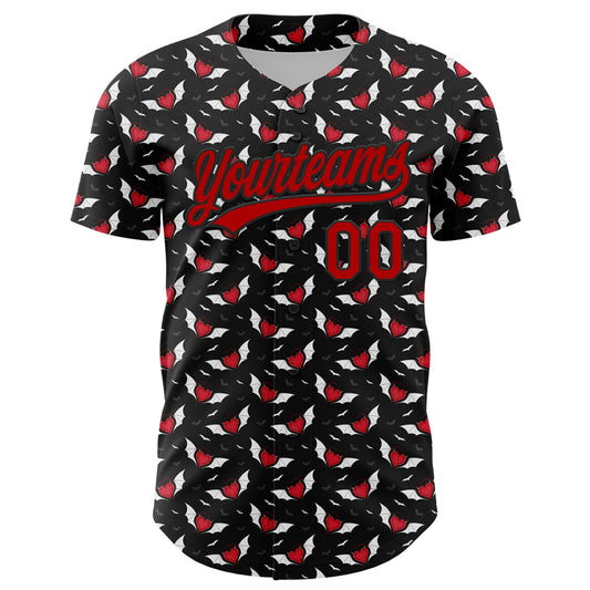 Custom Black Red 3D Pattern Design Gothic Style Devil Heart Authentic Baseball Jersey - Sky-Custom