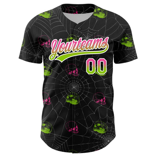 Custom Black Pink-Neon Green 3D Gothic Style Fluorescence Skull Authentic Baseball Jersey - Sky-Custom