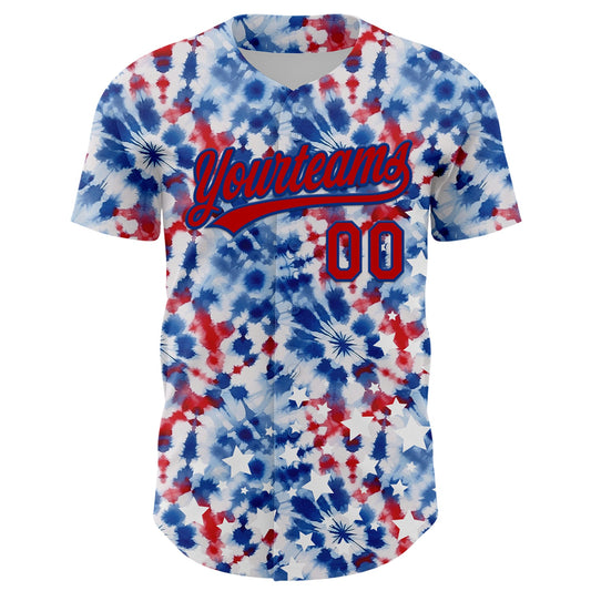 Custom White Red-Royal 3D American Flag And Fireworks Authentic Baseball Jersey - Sky-Custom