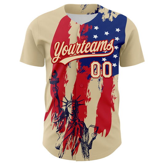 Custom Cream Red-Royal 3D Pattern Design American Spirit American Eagle And Stars Authentic Baseball Jersey - Sky-Custom