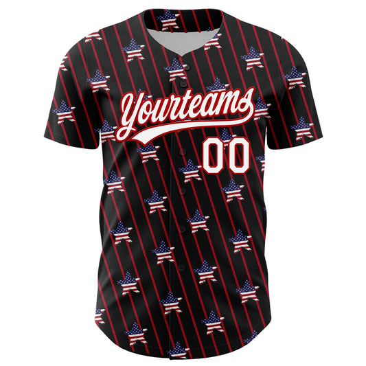 Custom Black White-Red 3D American Spirit American Flag And Stars Authentic Baseball Jersey - Sky-Custom