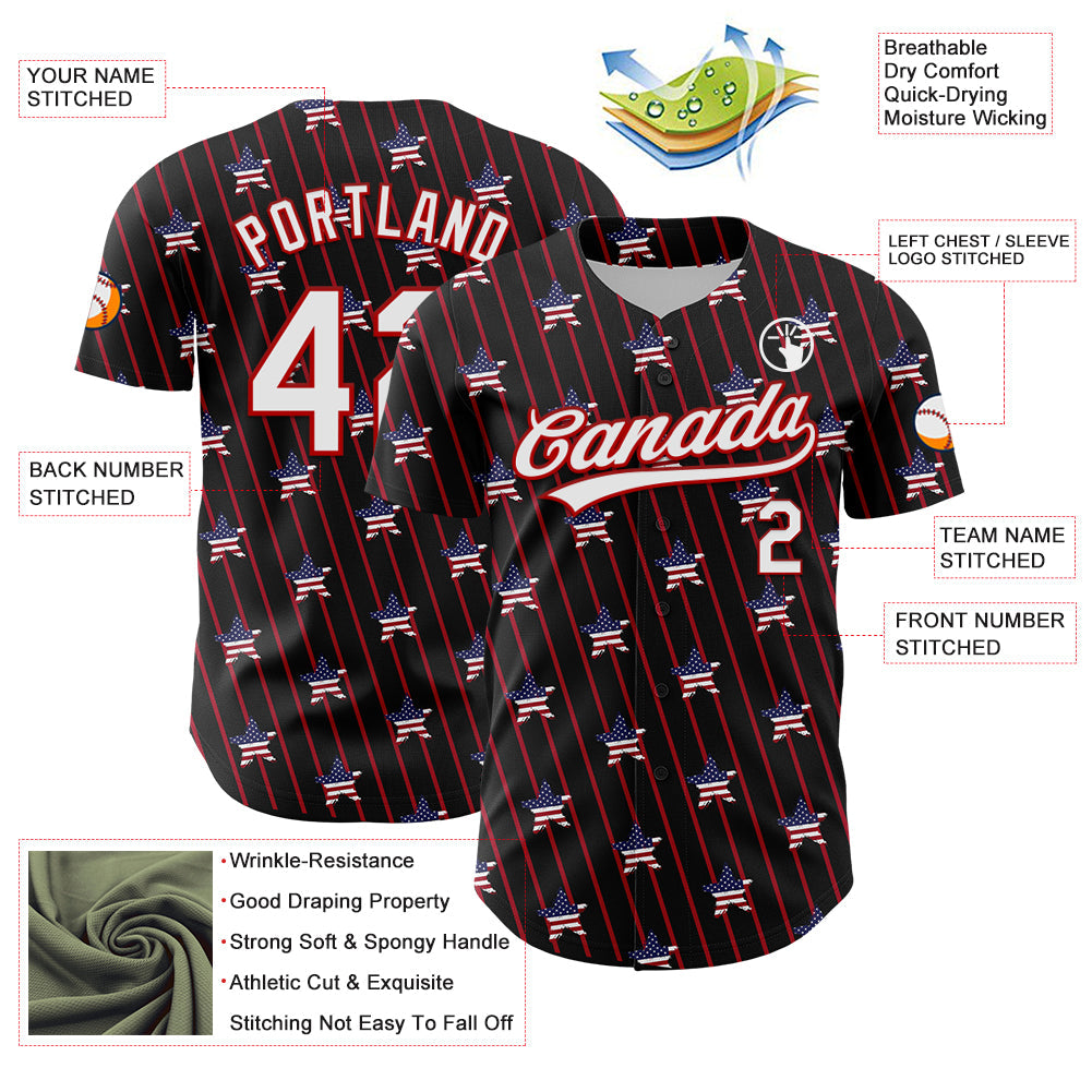 Custom Black White-Red 3D American Spirit American Flag And Stars Authentic Baseball Jersey - Sky-Custom