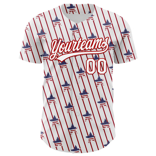 Custom White Red 3D American Spirit American Flag And Stars Authentic Baseball Jersey - Sky-Custom