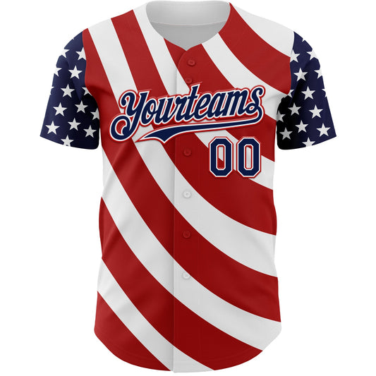 Custom White Navy-Red 3D American Flag Authentic Baseball Jersey - Sky-Custom