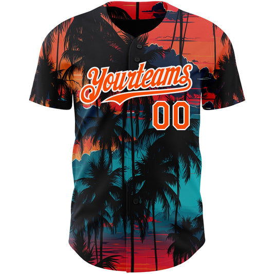 Custom Black Orange-White 3D Pattern Design Tropical Hawaii Palms Trees Authentic Baseball Jersey - Sky-Custom