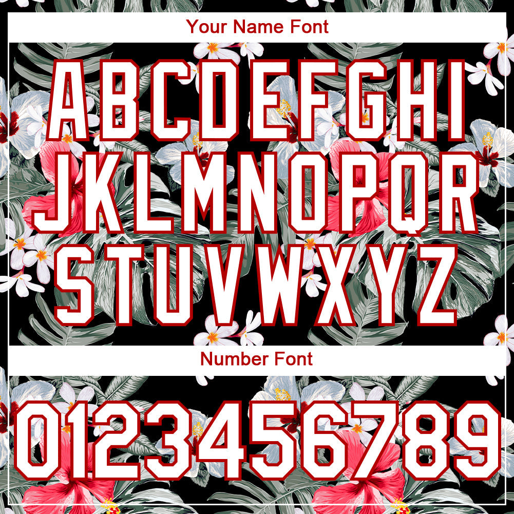 Custom Black White-Red 3D Pattern Design Tropical Hawaii Plant Authentic Baseball Jersey - Sky-Custom