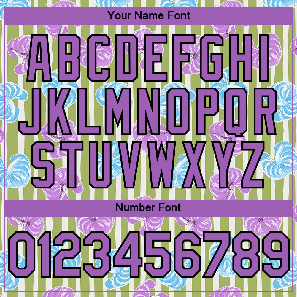 Custom Olive Medium Purple-Black 3D Pattern Design Tropical Anthurium Flower Authentic Baseball Jersey - Sky-Custom