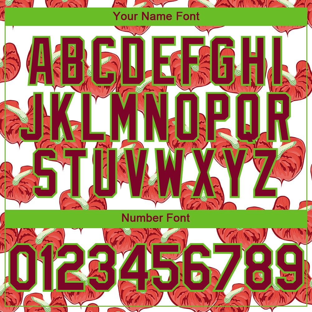 Custom White Maroon-Aurora Green 3D Pattern Design Tropical Anthurium Flower Authentic Baseball Jersey - Sky-Custom