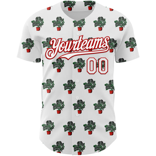 Custom White Red 3D Pattern Design Tropical Anthurium Crystal Authentic Baseball Jersey - Sky-Custom