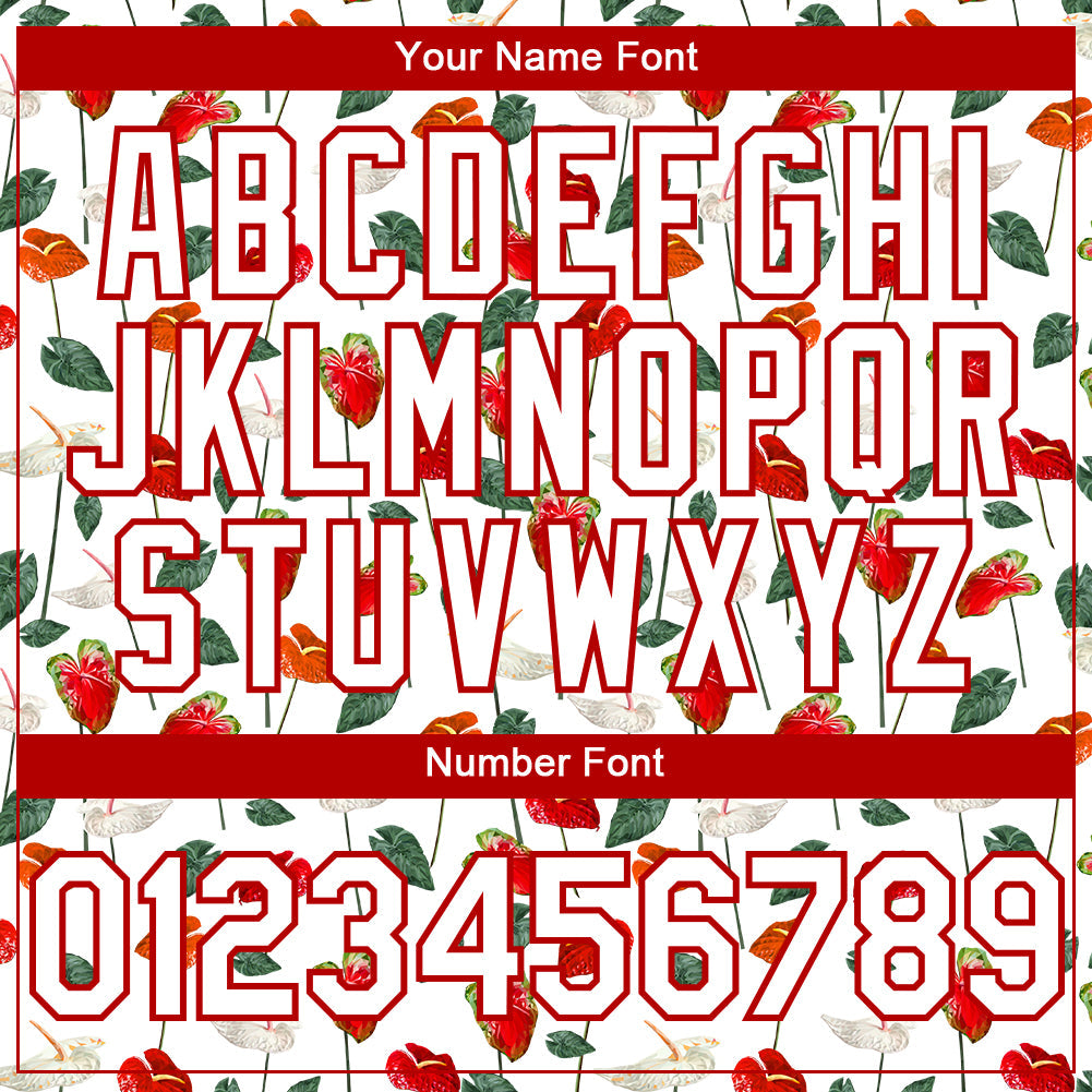 Custom White Red 3D Pattern Design Tropical Anthurium Flower Authentic Baseball Jersey - Sky-Custom