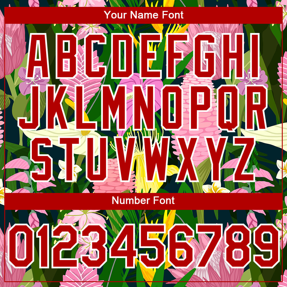 Custom Kelly Green Red-White 3D Pattern Design Tropical Anthurium Flower Authentic Baseball Jersey - Sky-Custom