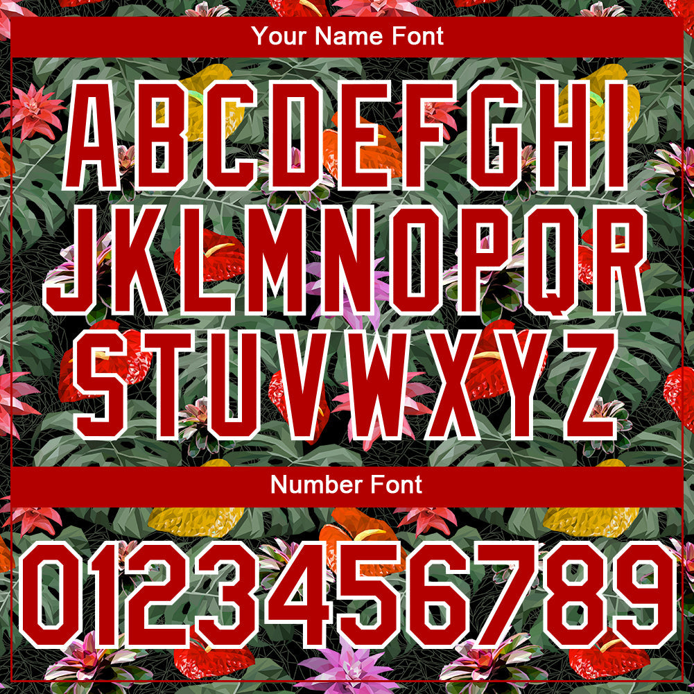 Custom Kelly Green Red-White 3D Pattern Design Tropical Anthurium Flower Authentic Baseball Jersey - Sky-Custom