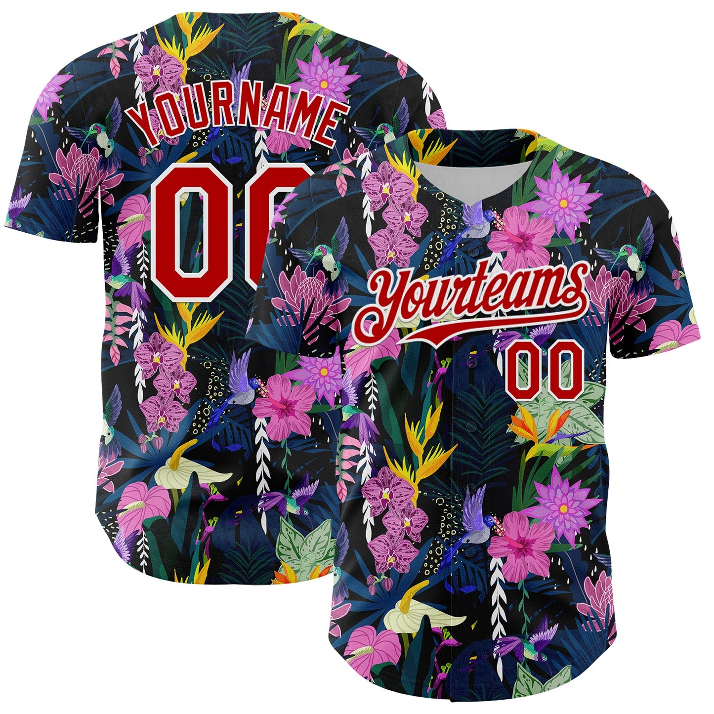 Custom Black Red-White 3D Pattern Design Tropical Anthurium Flower Authentic Baseball Jersey - Sky-Custom