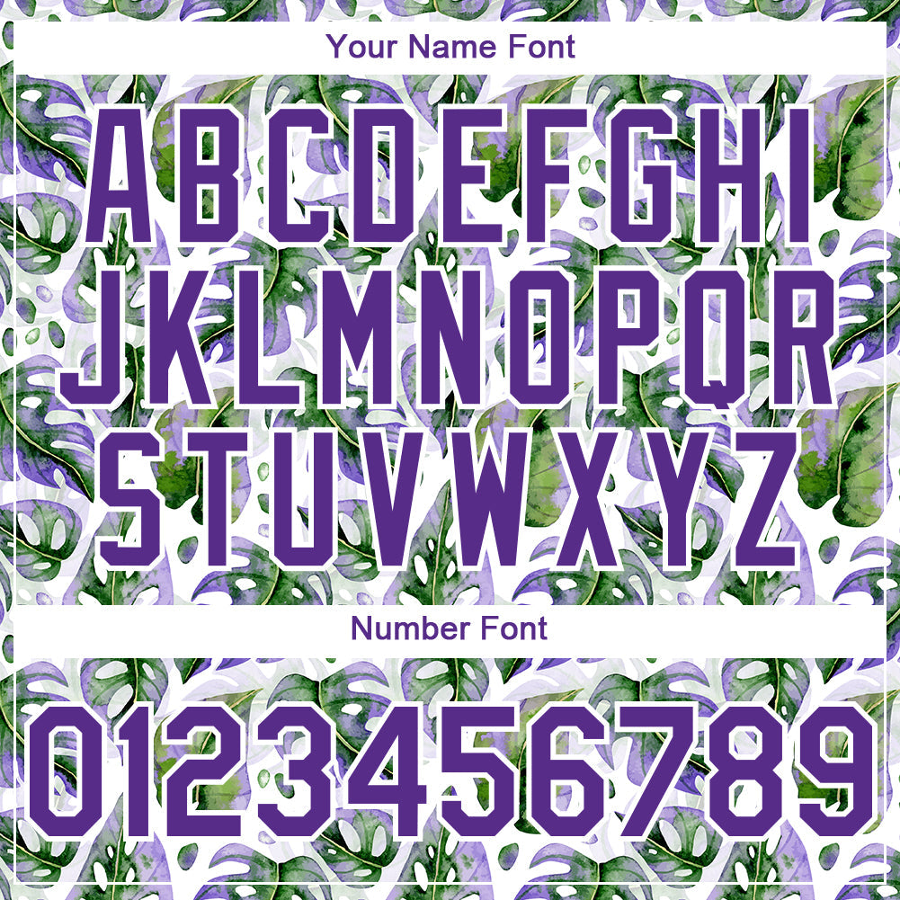Custom White Purple 3D Pattern Design Tropical Monstera Authentic Baseball Jersey - Sky-Custom