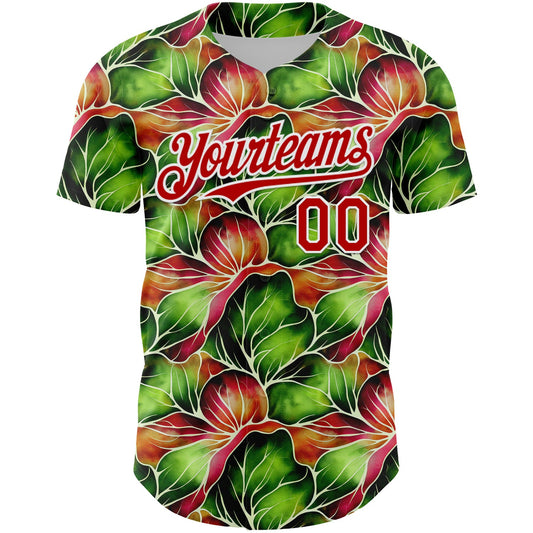 Custom Black Red-White 3D Pattern Design Tropical Plant Authentic Baseball Jersey - Sky-Custom