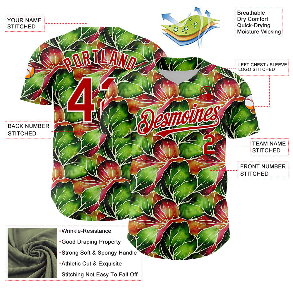 Custom Black Red-White 3D Pattern Design Tropical Plant Authentic Baseball Jersey - Sky-Custom