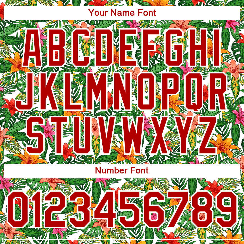 Custom White Red 3D Pattern Design Tropical Flower Authentic Baseball Jersey - Sky-Custom