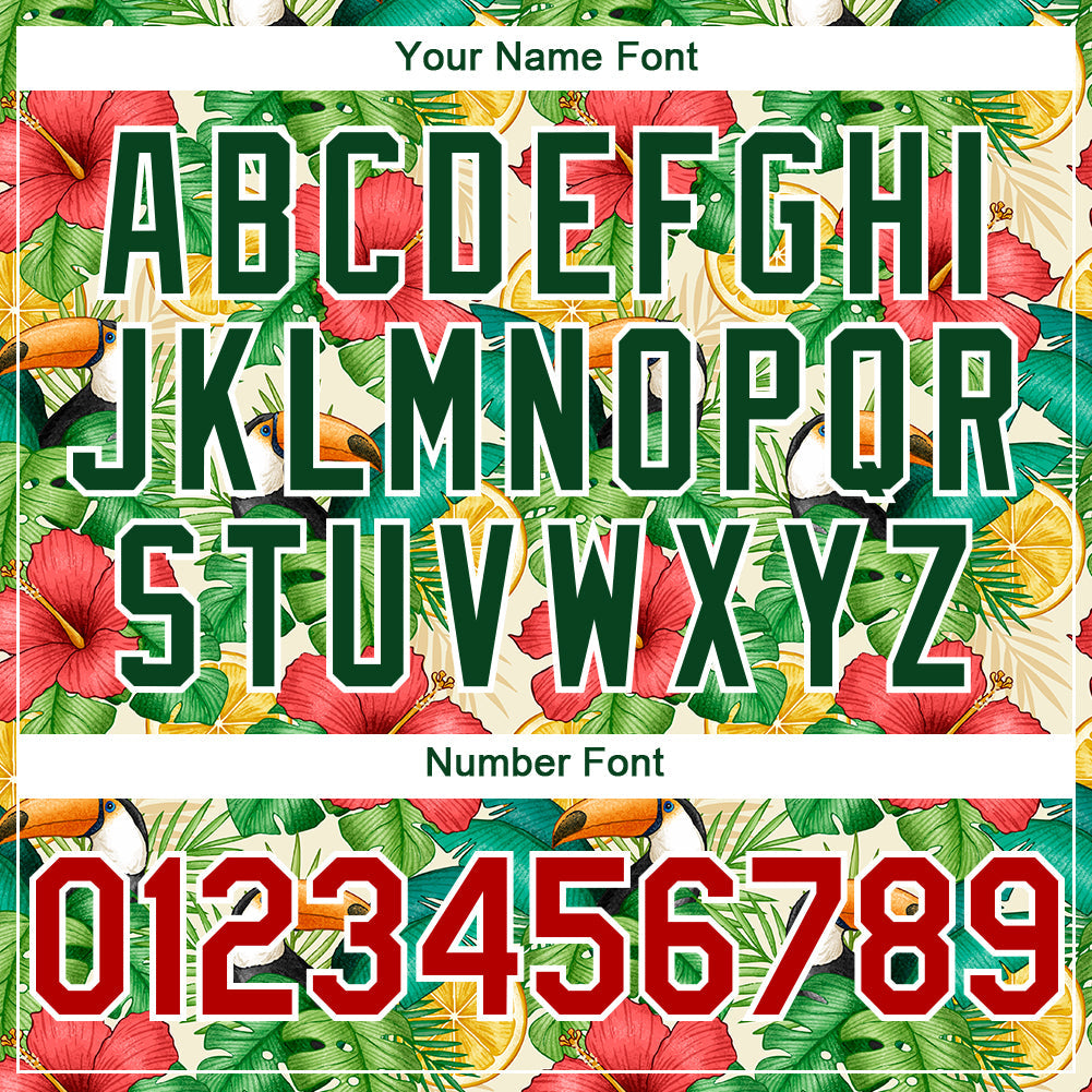 Custom White Red-Green 3D Pattern Design Tropical Plant And Bird Authentic Baseball Jersey - Sky-Custom
