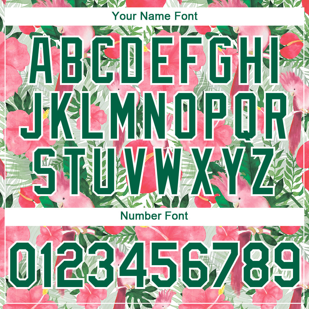 Custom White Kelly Green 3D Pattern Design Tropical Plant And Bird Authentic Baseball Jersey - Sky-Custom