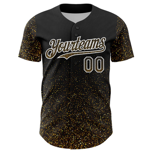 Custom Black Old Gold-White 3D Pattern Design Abstract Colorful Glittering Dot Authentic Baseball Jersey - Sky-Custom