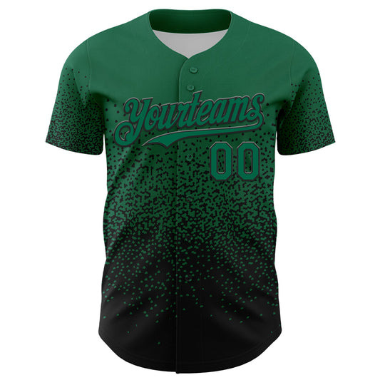 Custom Kelly Green Black 3D Pattern Design Gradient Style Irregular Shape Authentic Baseball Jersey - Sky-Custom