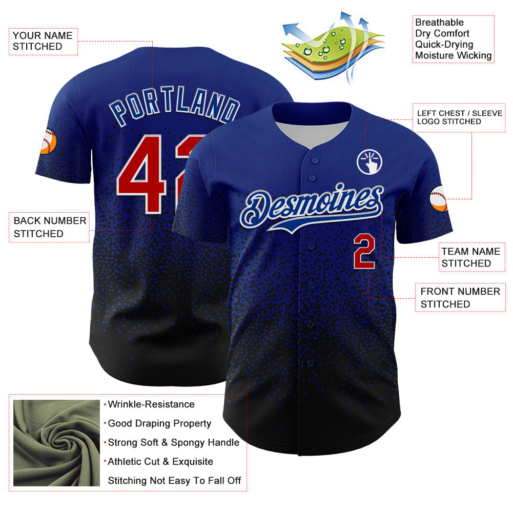 Custom Royal Red-Black 3D Pattern Design Gradient Style Irregular Shape Authentic Baseball Jersey - Sky-Custom