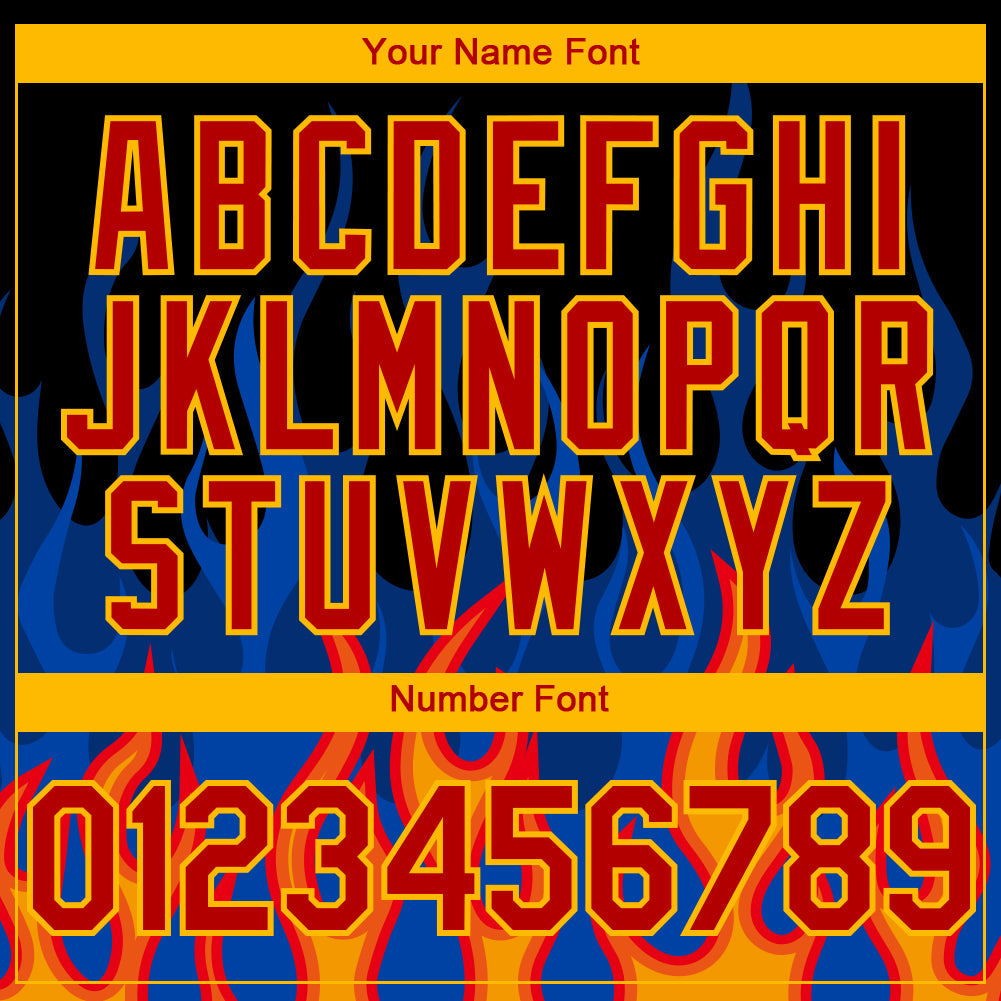 Custom Black Red-Gold 3D Pattern Design Flame Authentic Baseball Jersey - Sky-Custom