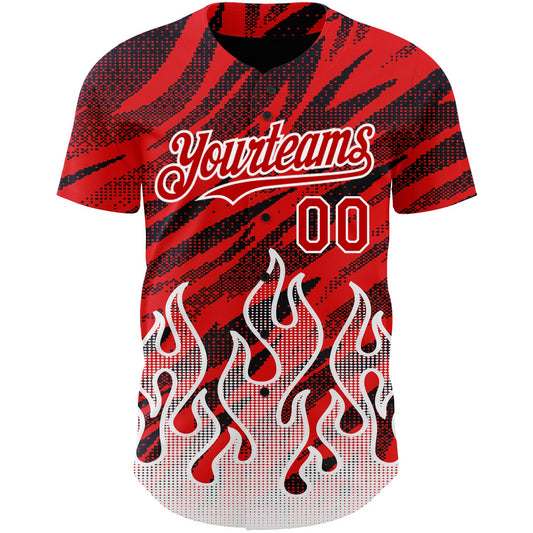 Custom Red Black-White 3D Pattern Design Flame Authentic Baseball Jersey - Sky-Custom