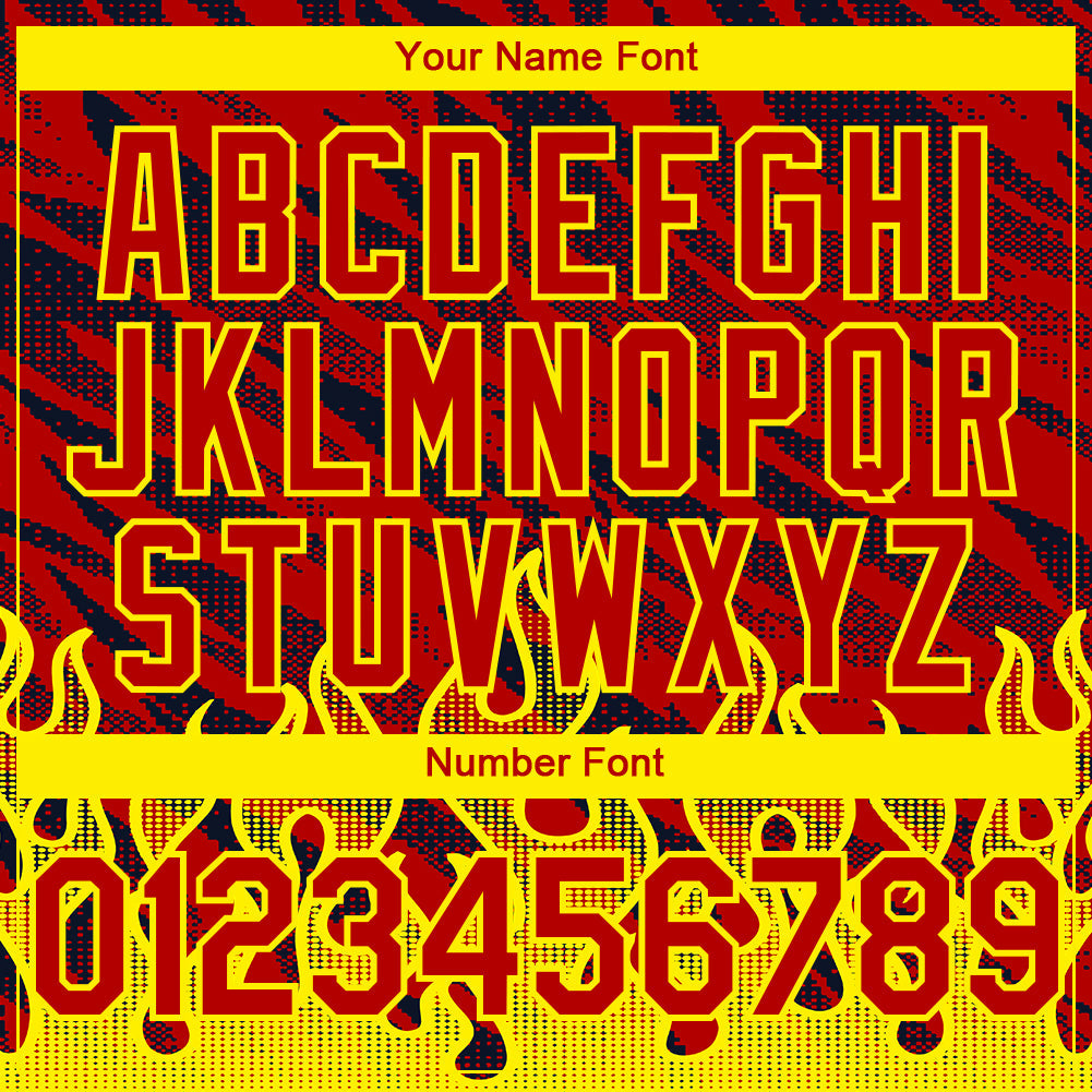 Custom Red Black-Light Yellow 3D Pattern Design Flame Authentic Baseball Jersey - Sky-Custom