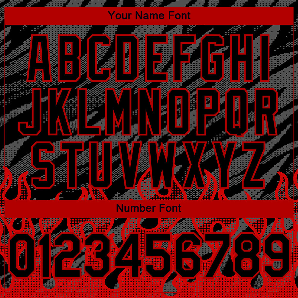 Custom Black Red 3D Pattern Design Flame Authentic Baseball Jersey - Sky-Custom