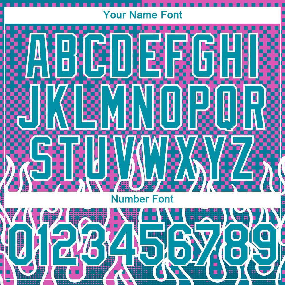Custom Pink Teal-White 3D Pattern Design Flame Authentic Baseball Jersey - Sky-Custom