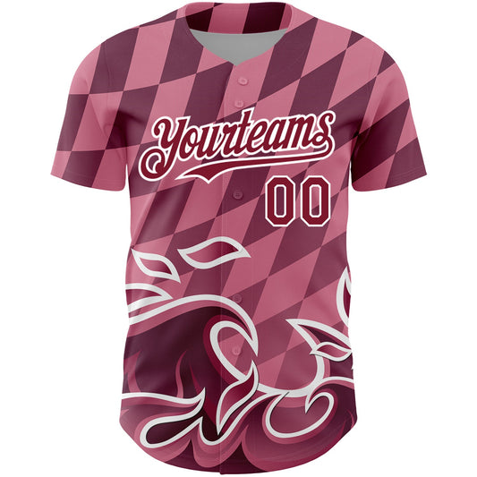 Custom Light Pink Crimson-White 3D Pattern Design Flame Authentic Baseball Jersey - Sky-Custom