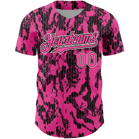 Custom Pink Black-White 3D Pattern Design Abstract Fluid Authentic Baseball Jersey - Sky-Custom