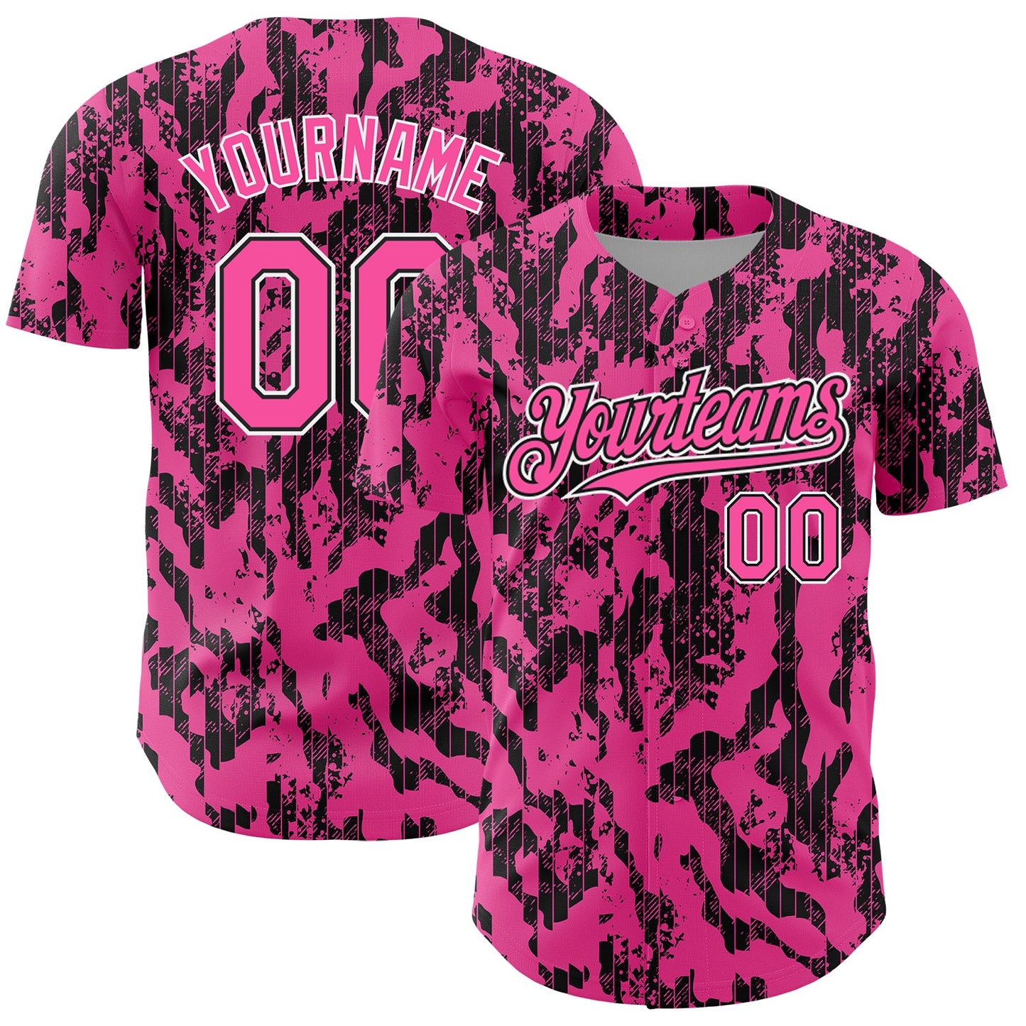 Custom Pink Black-White 3D Pattern Design Abstract Fluid Authentic Baseball Jersey - Sky-Custom