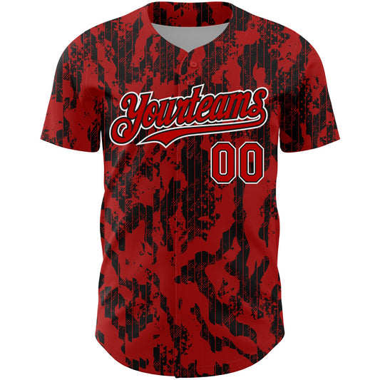 Custom Red Black-White 3D Pattern Design Abstract Fluid Authentic Baseball Jersey - Sky-Custom