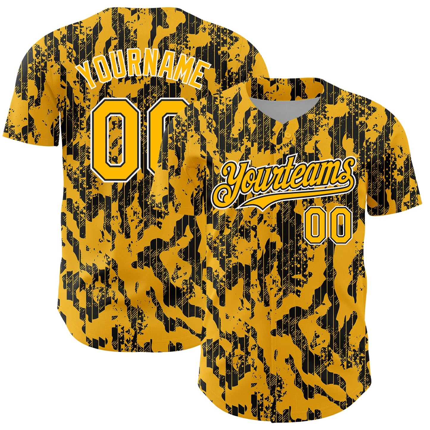 Custom Gold Black-White 3D Pattern Design Abstract Fluid Authentic Baseball Jersey - Sky-Custom