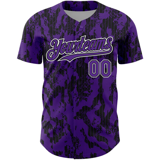 Custom Purple Black-White 3D Pattern Design Abstract Fluid Authentic Baseball Jersey - Sky-Custom