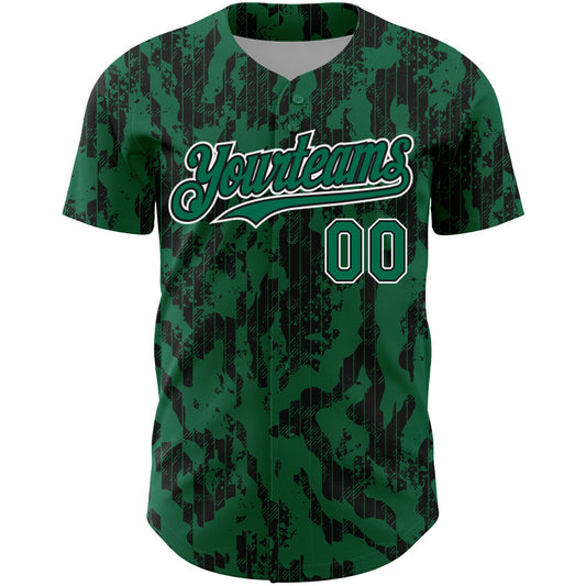 Custom Kelly Green Black-White 3D Pattern Design Abstract Fluid Authentic Baseball Jersey - Sky-Custom