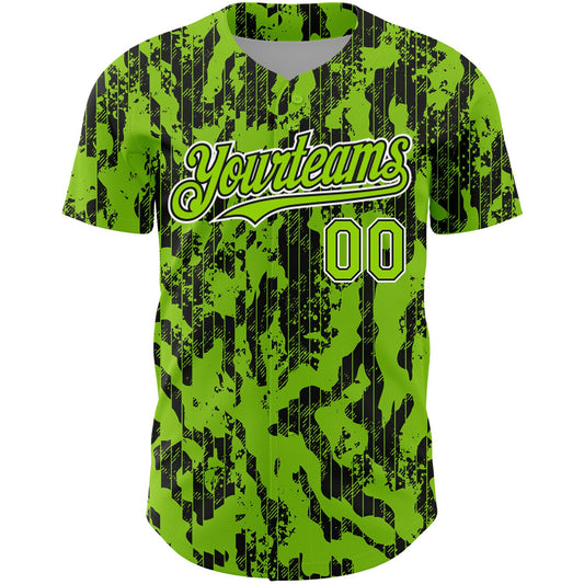 Custom Neon Green Black-White 3D Pattern Design Abstract Fluid Authentic Baseball Jersey - Sky-Custom