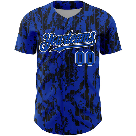 Custom Thunder Blue Black-White 3D Pattern Design Abstract Fluid Authentic Baseball Jersey - Sky-Custom