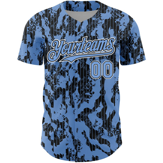 Custom Light Blue Black-White 3D Pattern Design Abstract Fluid Authentic Baseball Jersey - Sky-Custom