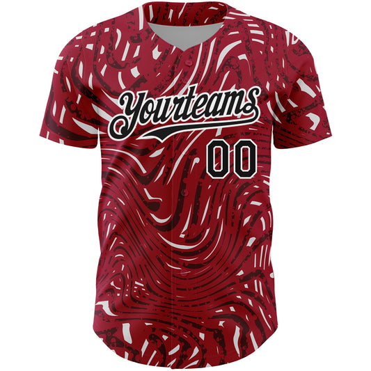 Custom Crimson Black-White 3D Pattern Design Abstract Fluid Authentic Baseball Jersey - Sky-Custom