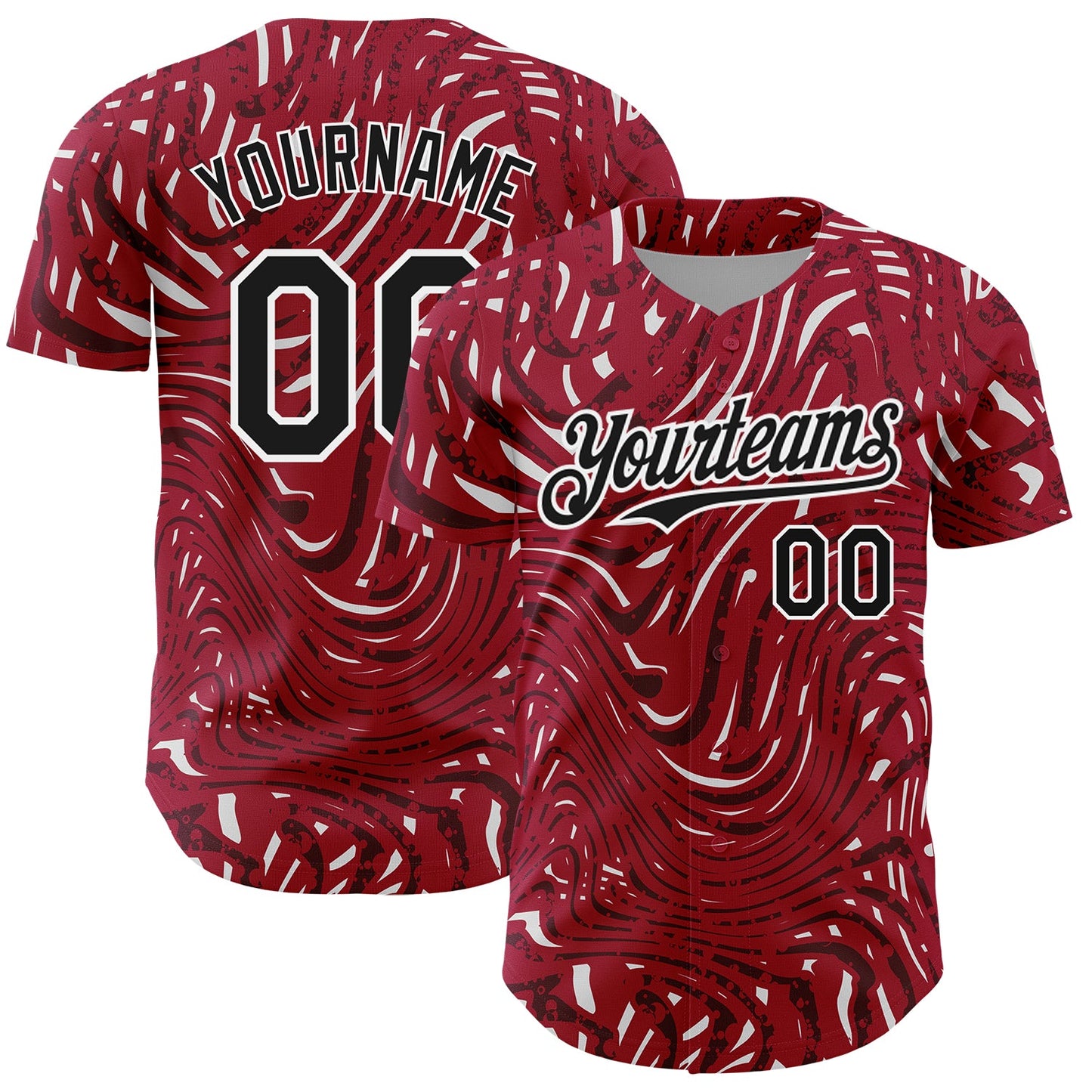 Custom Crimson Black-White 3D Pattern Design Abstract Fluid Authentic Baseball Jersey - Sky-Custom