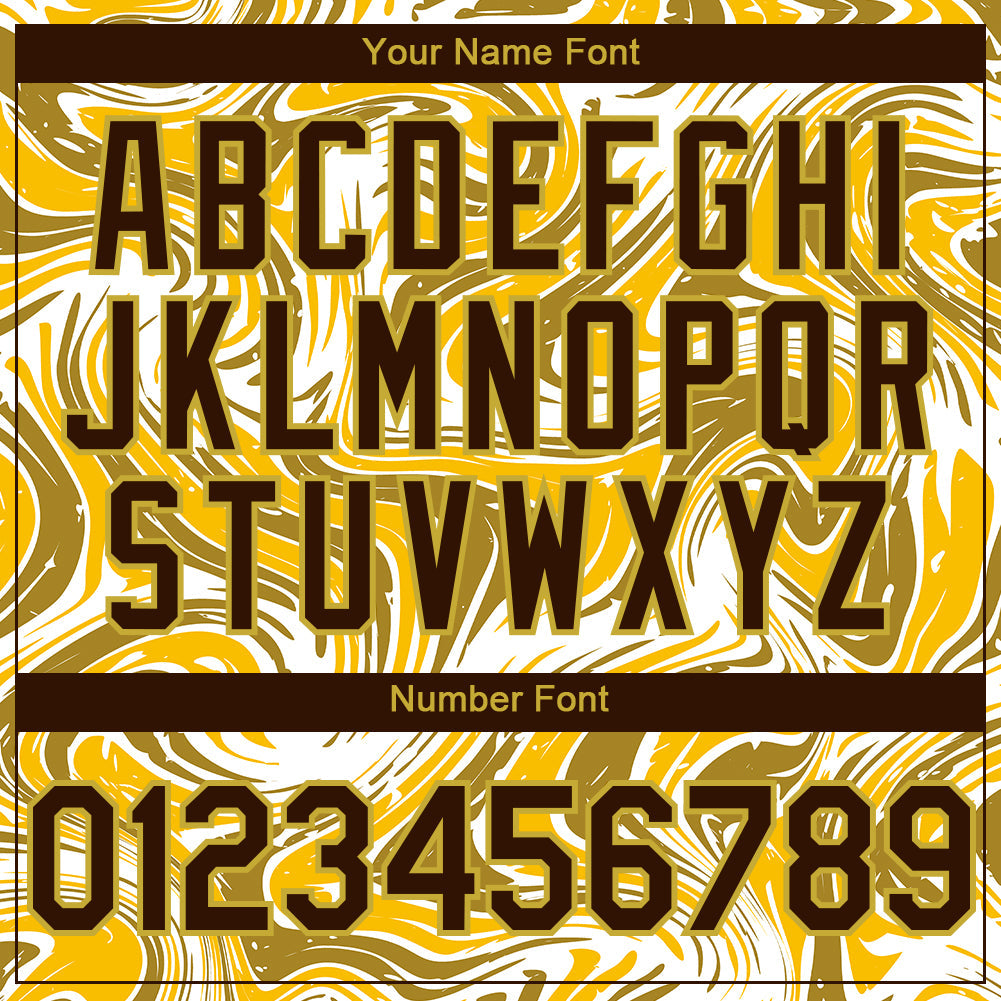 Custom Yellow Brown-Old Gold 3D Pattern Design Abstract Fluid Authentic Baseball Jersey - Sky-Custom