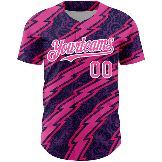 Custom Purple Pink-White 3D Pattern Design Zigzag Authentic Baseball Jersey - Sky-Custom