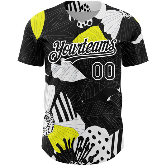 Custom Black White 3D Pattern Design Flower Authentic Baseball Jersey - Sky-Custom