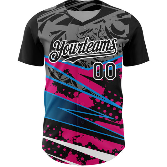 Custom Black Pink-White 3D Pattern Design Splatter Art Authentic Baseball Jersey - Sky-Custom