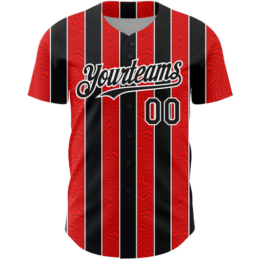 Custom Red Black-White 3D Pattern Design Stripe Authentic Baseball Jersey - Sky-Custom