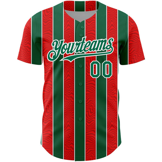 Custom Red Kelly Green-White 3D Pattern Design Stripe Authentic Baseball Jersey - Sky-Custom