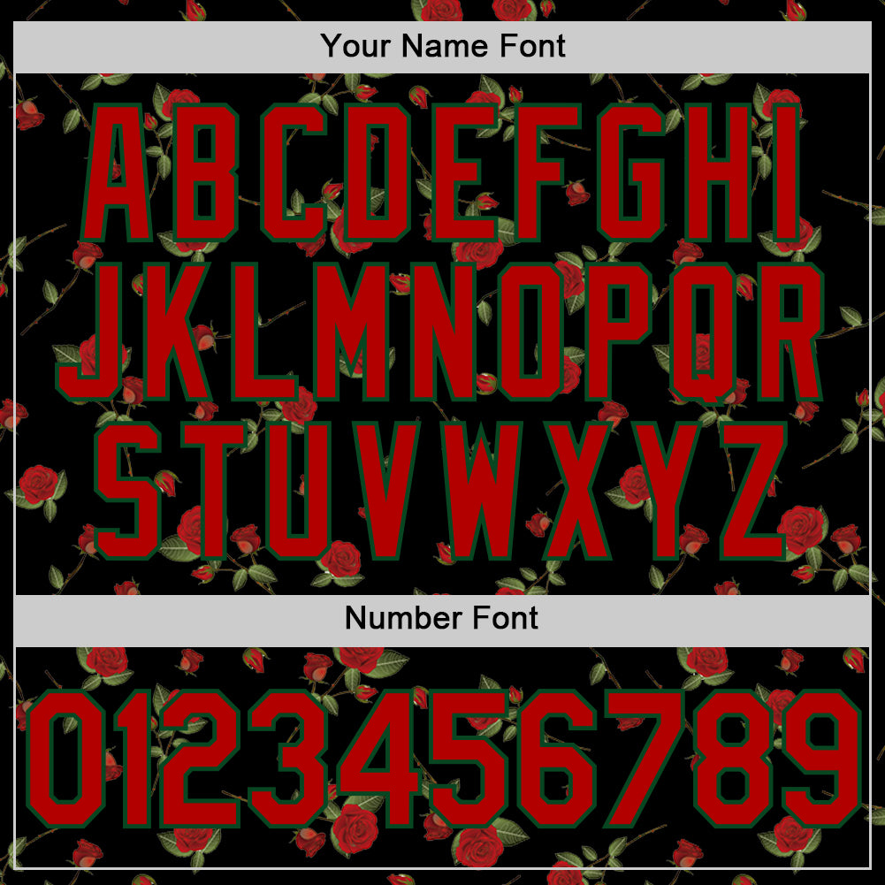 Custom Black Red-Green 3D Pattern Design Gothic Style Rose Authentic Baseball Jersey - Sky-Custom